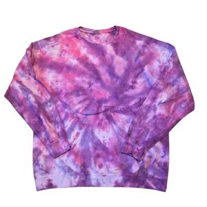 Comfort Colors Men's Pink and Purple Tie-Dye Crewneck Sweater